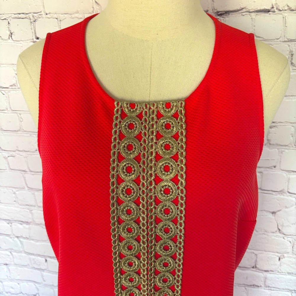 PAPPAGALLO Sleeveless Shift Dress with Gold Lace Trim--M - Picture 10 of 16